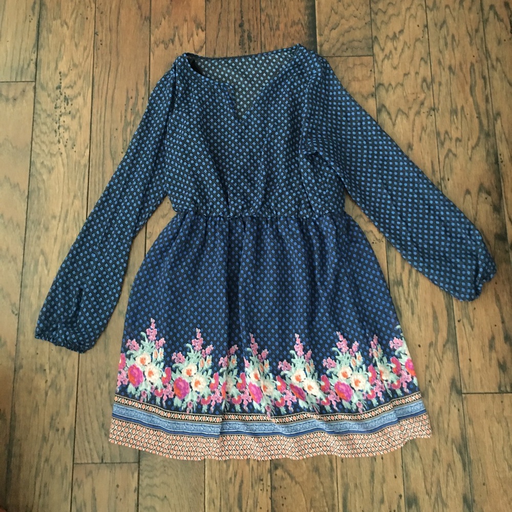 Juniors Floral Sheer Overlay Dress